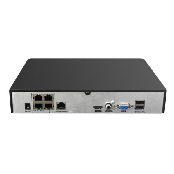 SNOSECURE 4CH POE NVR rear panel with HDMI, LAN and POE ports