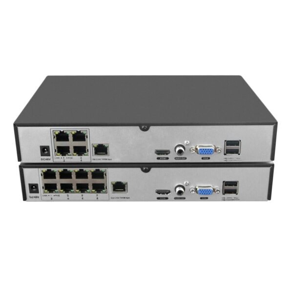 Close-up of POE ports on SNOSECURE 4ch 8ch 4K NVR supporting plug and play IP cameras