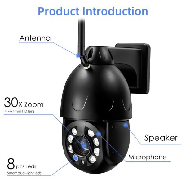 Outdoor PTZ dome camera full-color night vision with dual-light LEDs