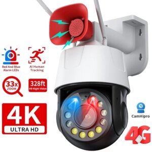 SNOSECURE 8MP 4K PTZ outdoor security camera with 4G SIM card