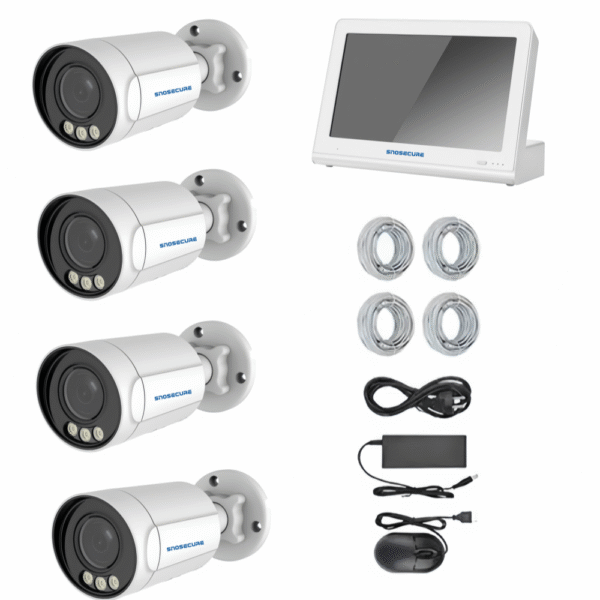 4CH 4K 8MP PoE NVR kit with 11.6-inch monitor and Bullet POE cameras