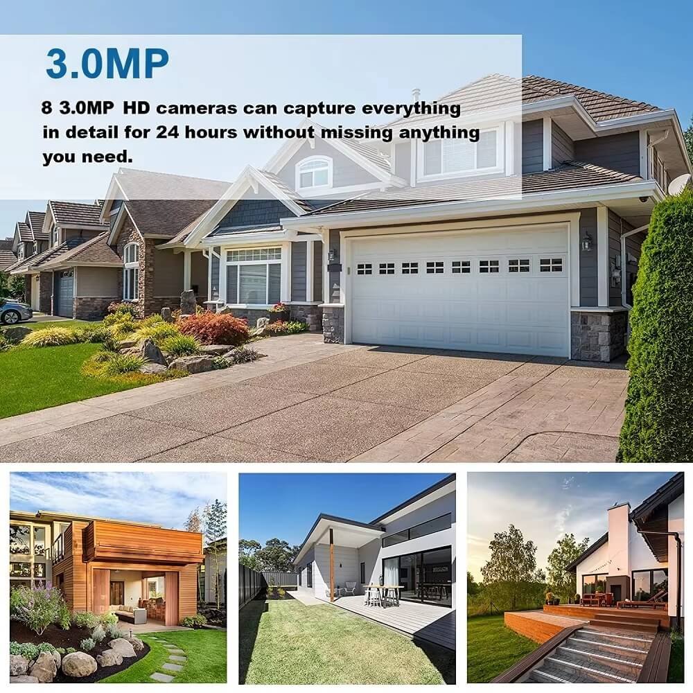 Full 3.0MP cameras capturing clear details for homes and yards.