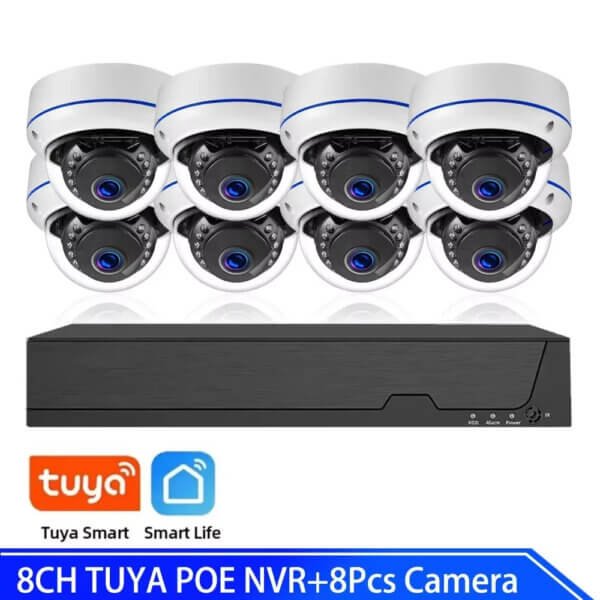 Tuya Smart 8CH 4K POE NVR Kit with 8MP dome security cameras