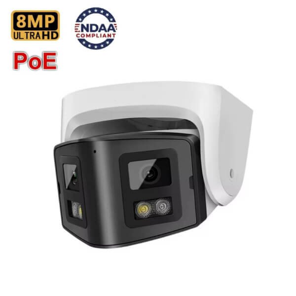 Wide Angle 180° Panoramic Onvif IP Camera 8MP Dual Lens Two-Way Audio Human and Vehicle Detection POE Powered Security Camera
