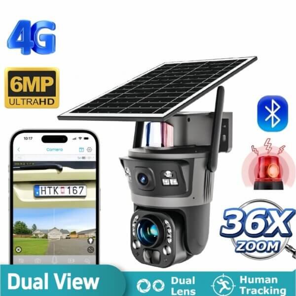SNOSECURE 6MP dual-lens solar security camera with 36X zoom