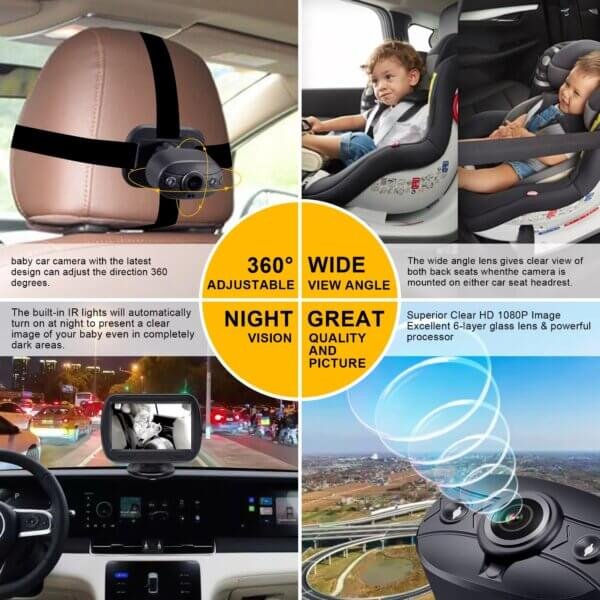 HD baby car monitor for back seat infant safety