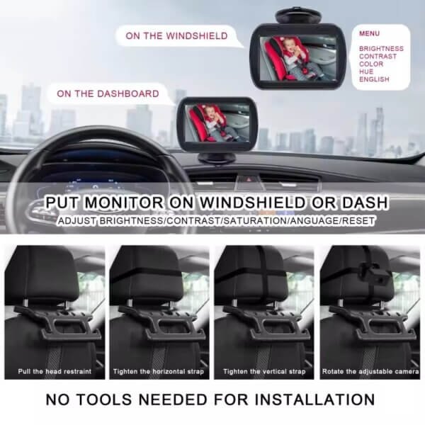 Infant safety car camera with HD rear view monitoring