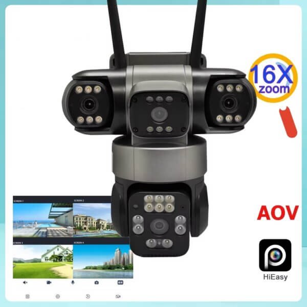 SNOSECURE AOV 4-lens solar security camera for outdoor surveillance