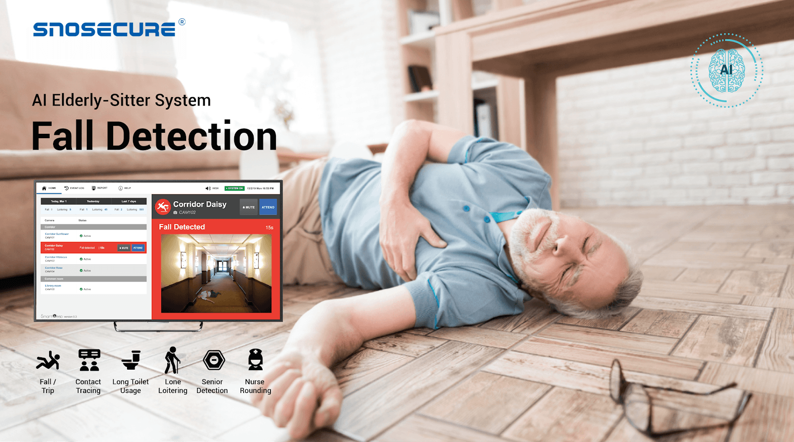 AI elderly fall detection security camera