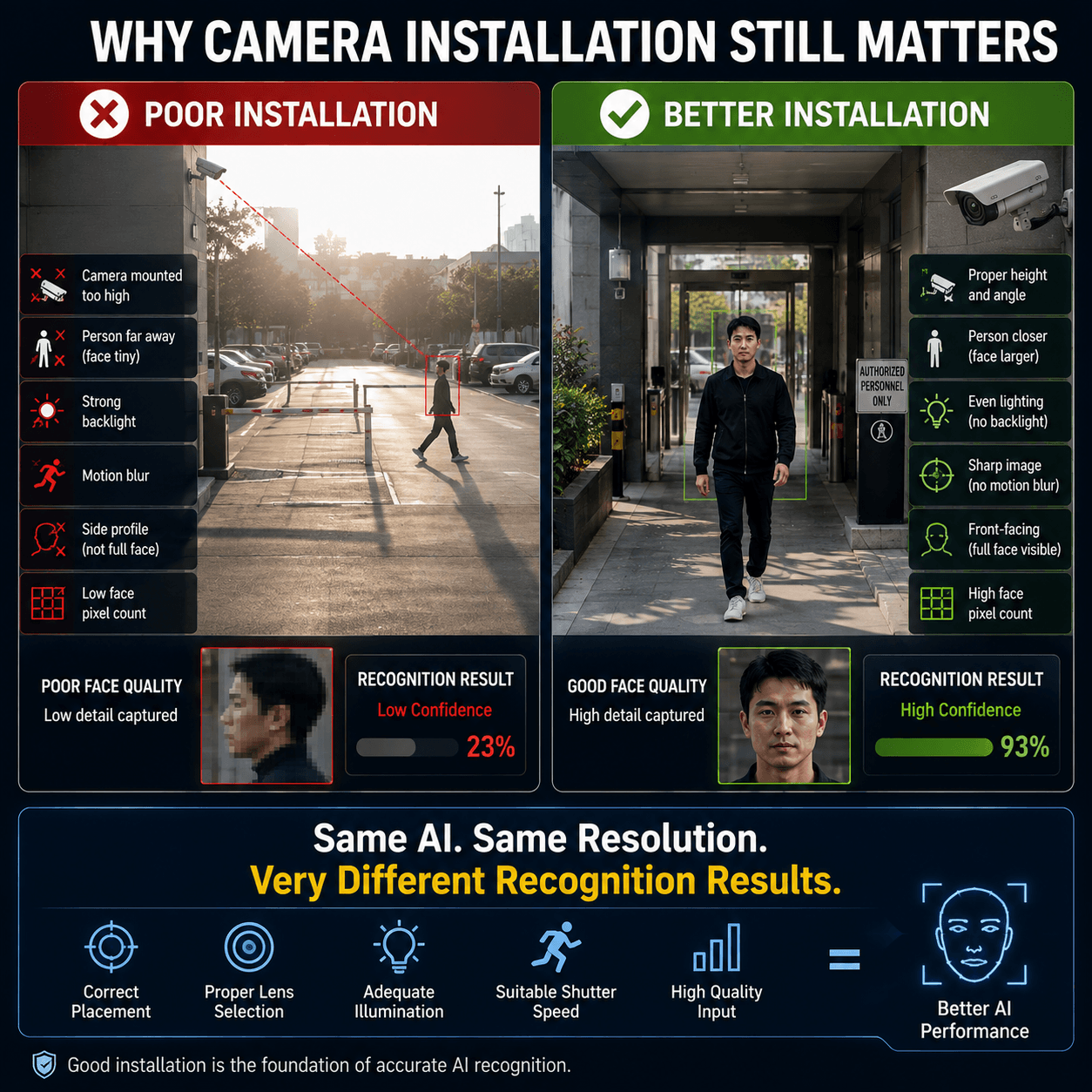 Correct camera positioning for facial recognition CCTV