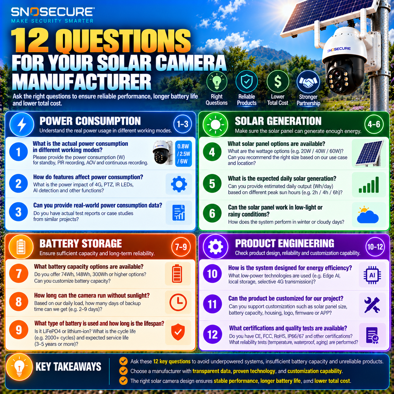 Twelve technical questions for OEM and ODM buyers sourcing solar security cameras