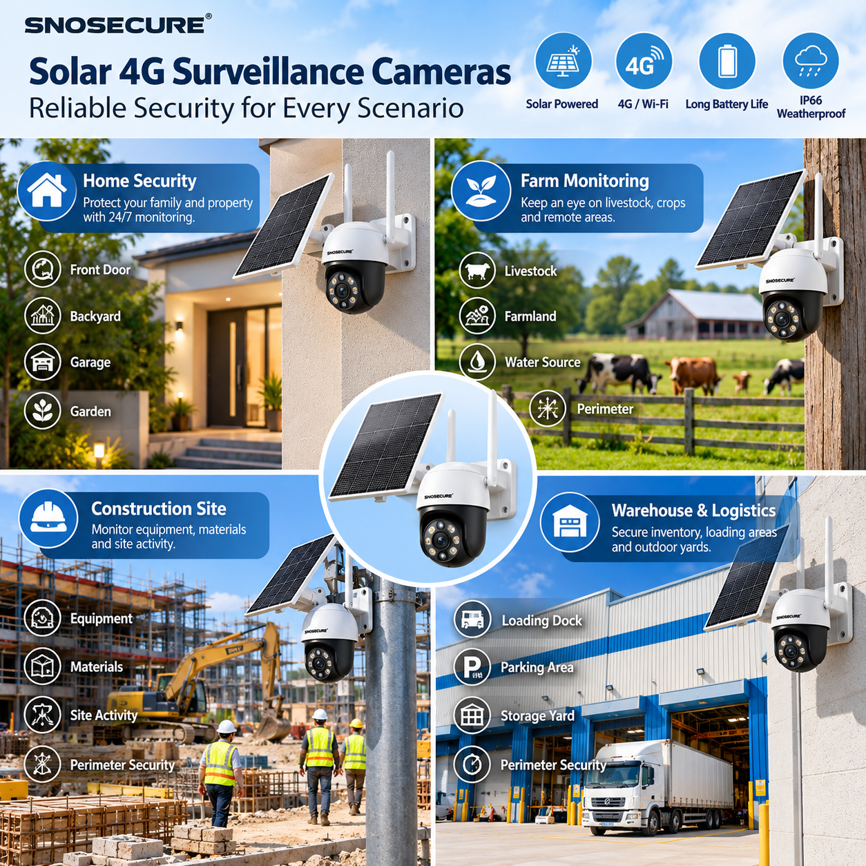 Solar 4G surveillance camera applications for commercial security