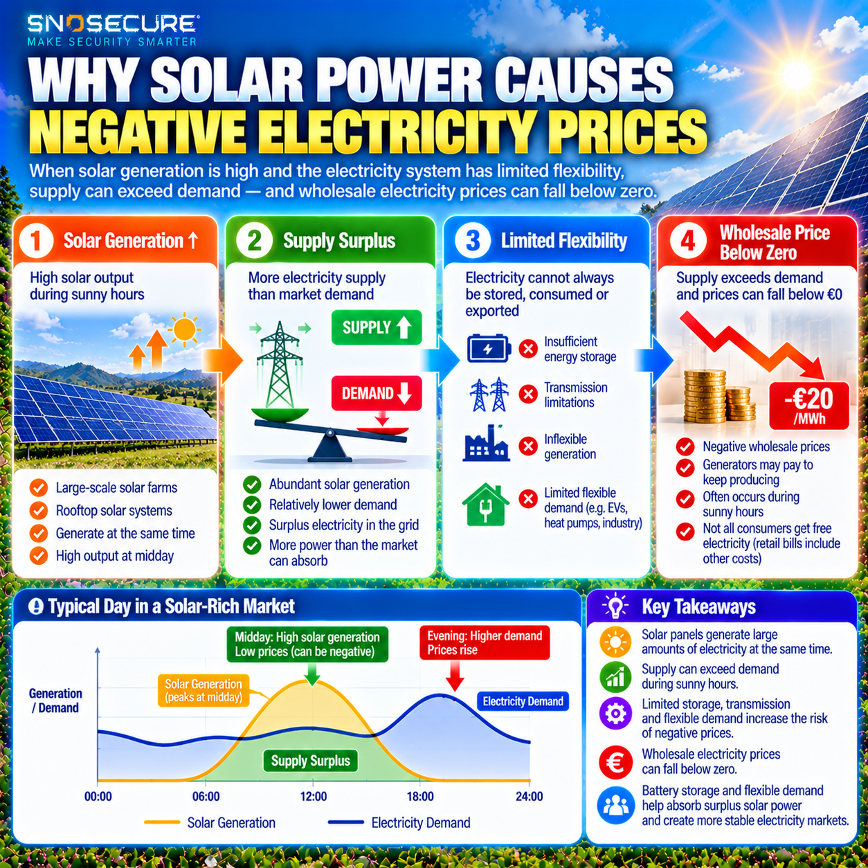How high solar power generation can cause negative wholesale electricity prices