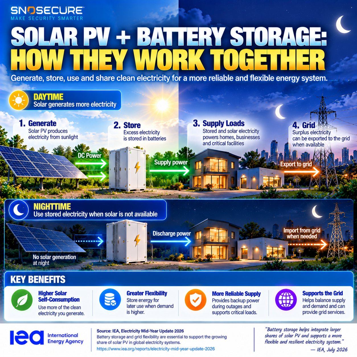 Solar photovoltaic panels and battery storage energy flow for electricity consumption